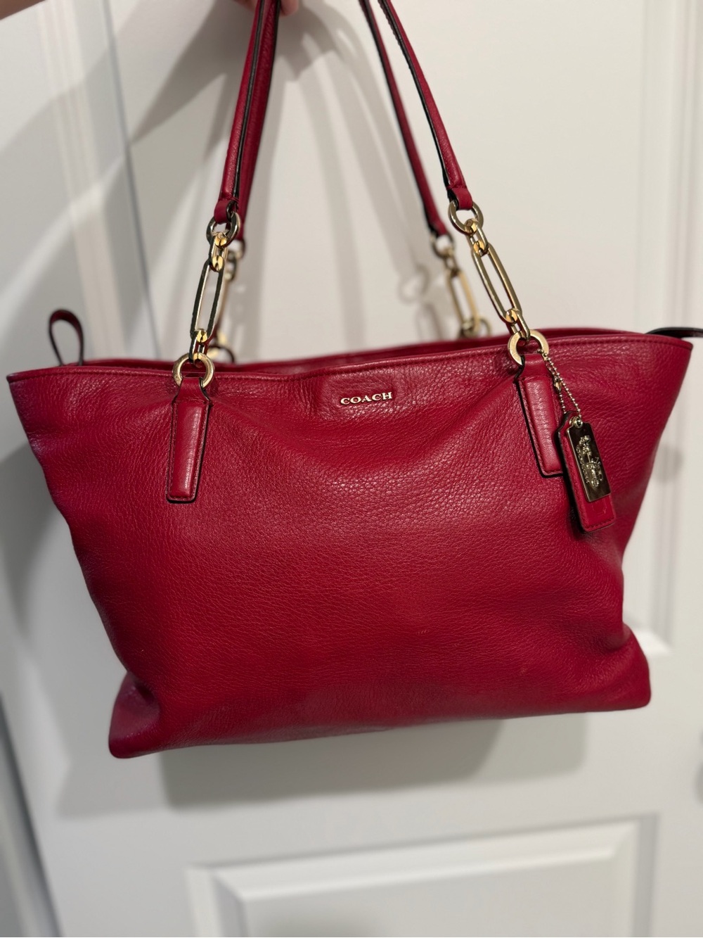 Coach Madison East/West Pebbled Leather Shoulder Tote RED
